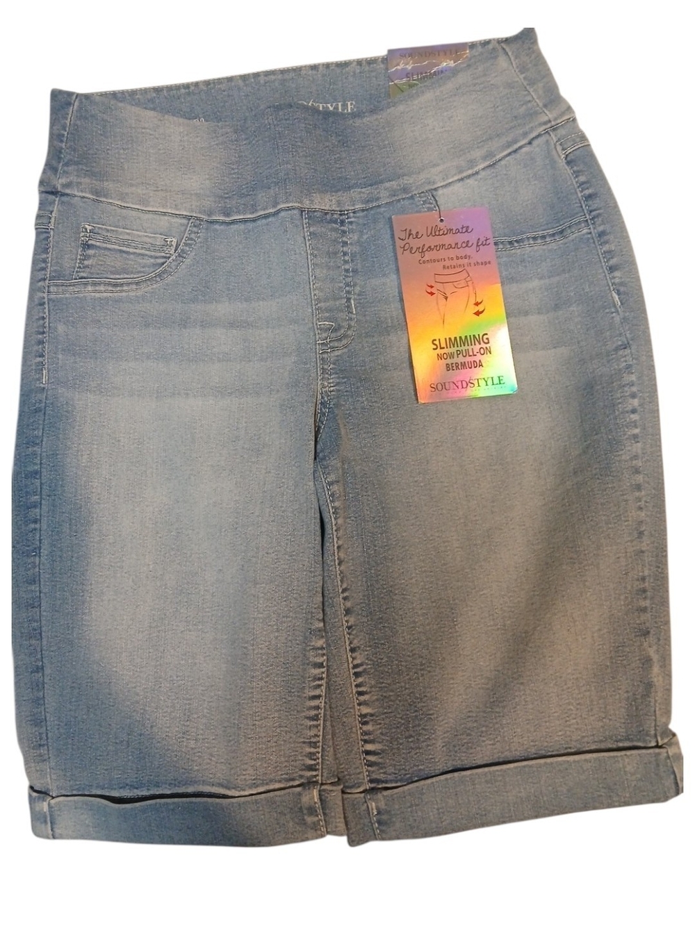 Sound Style -PullOn Bermuda Blue Denim Shorts,Slimming/Stretch,2 Back Pockets, S - Picture 13 of 13